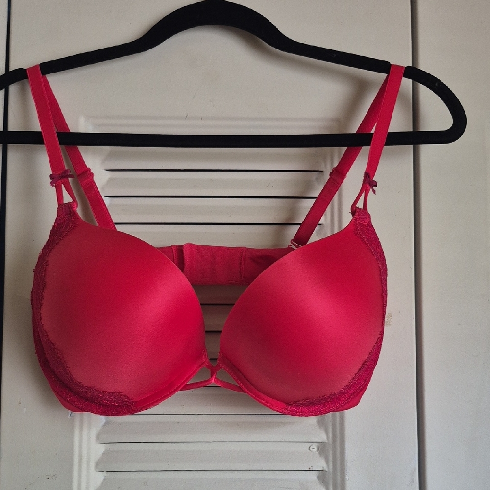Victoria's Secret Red Push-Up Bra with Lace Trim